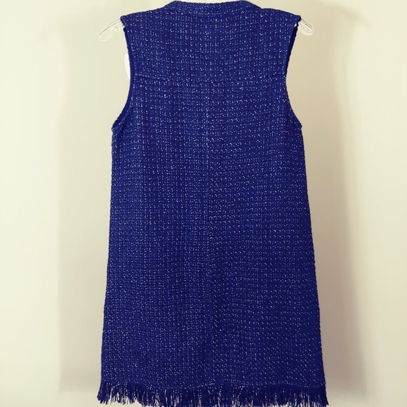 LOST APRIL ANTHRO Navy Metallic Tweed Fringe Dress - Picture 2 of 8